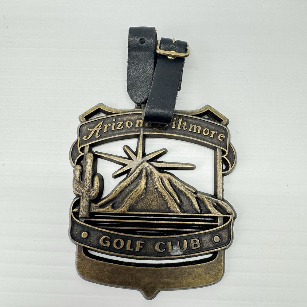 Arizona Biltmore Golf Club Metal Golf Bag Tag Gold Crest Heavy w/ Strap